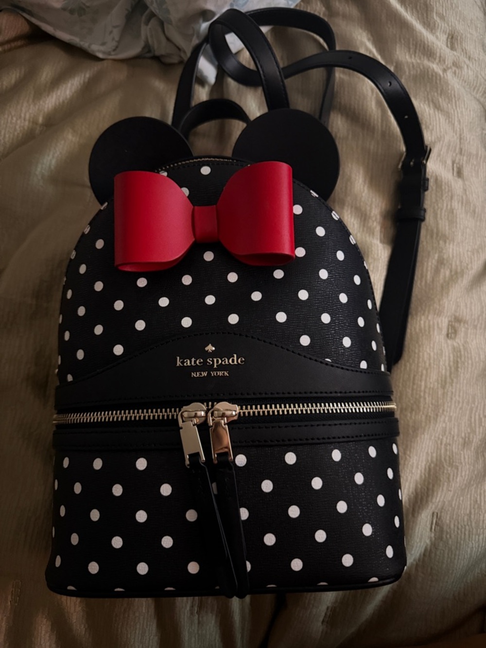 kate spade Black & White Polka Dot Mini Backpack with Red Bow